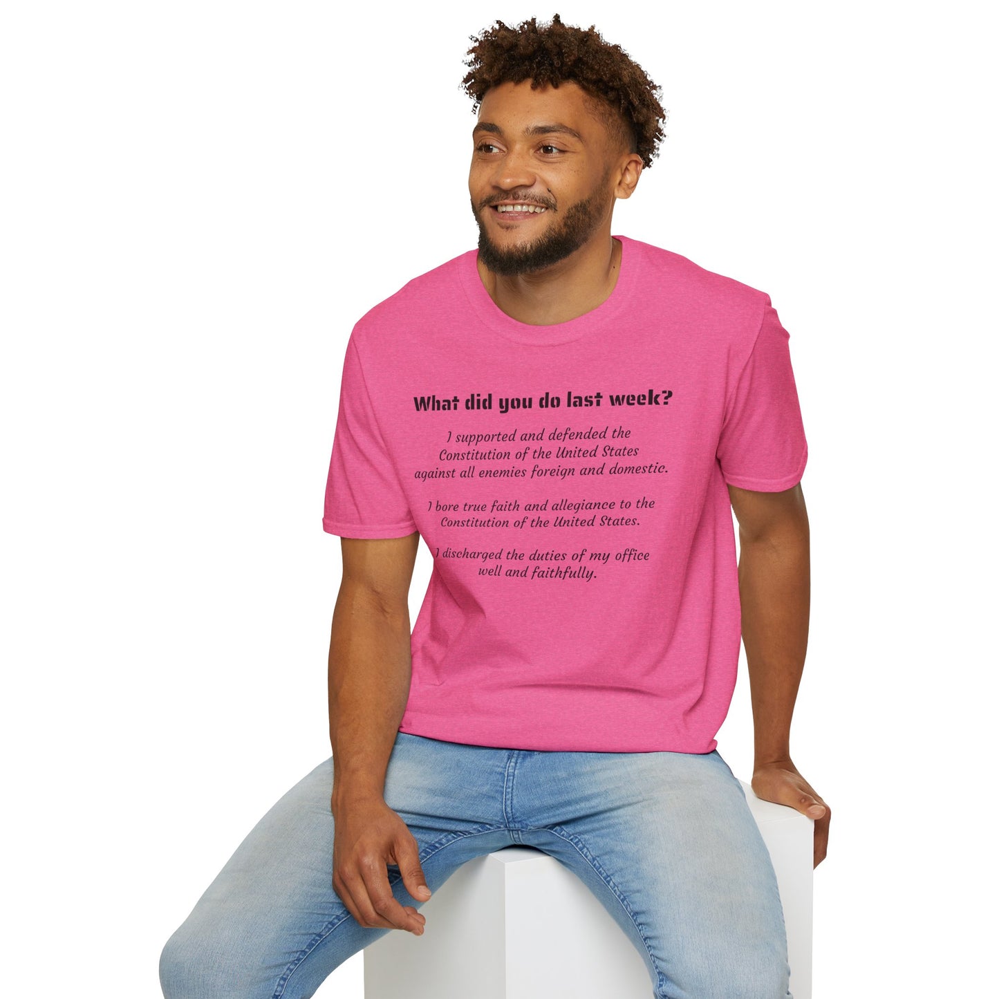 hr@opm "What did you do last week?" Gildan 64000 Unisex Softstyle T-Shirt by Printify (+$4.29/S&H)