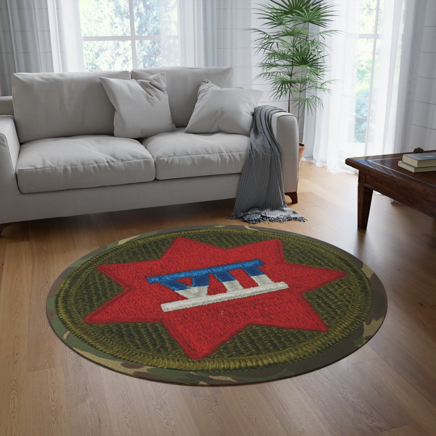 VII Corps Patch on Camo Round Rug by Printify