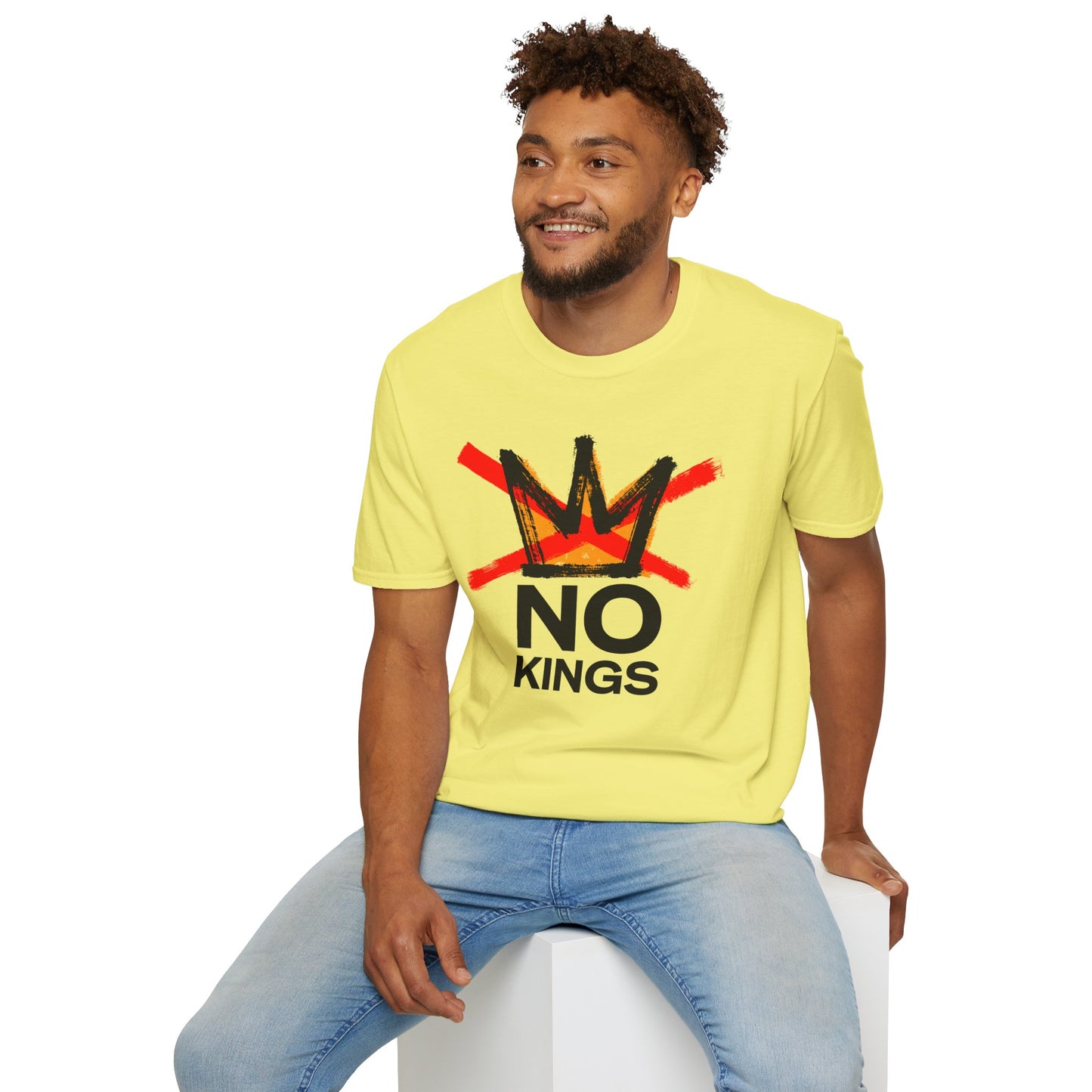 No Kings (Front & Back) Gildan 64000 Unisex Softstyle T-Shirt by Printify (+$4.29/S&H)