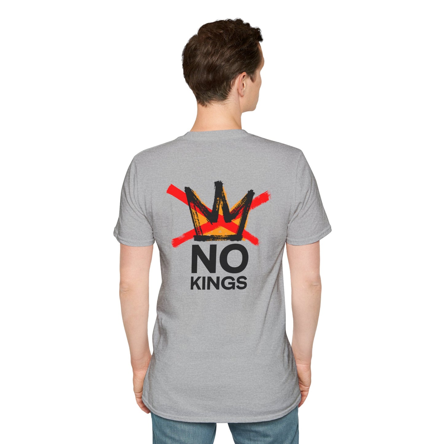 No Kings (Front & Back) Gildan 64000 Unisex Softstyle T-Shirt by Printify (+$4.29/S&H)