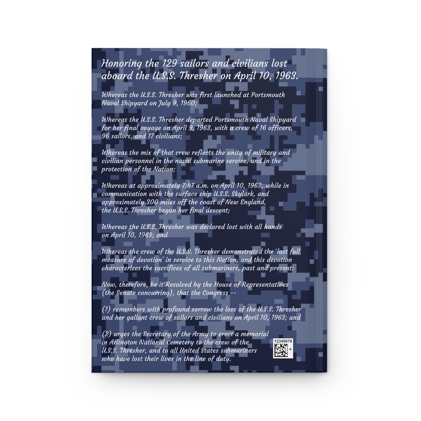 TeamSub USS THRESHER Hardcover Journal Matte by Printify (+$5.29/S&H)